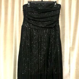 EXPRESS Black strapless sheer sequin hi-low dress